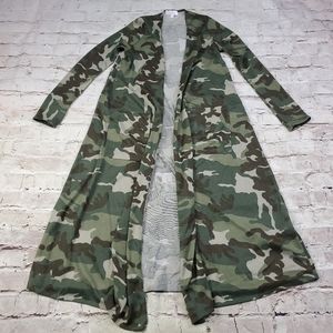 LuLaRoe Sarah Duster Camo Sweater Cardigan Stretch Knit Camouflage Casual Lounge